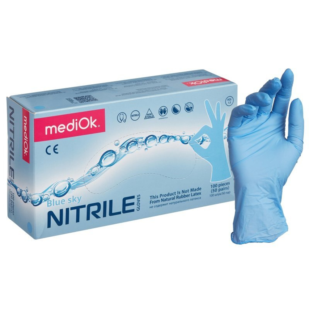 MediOk Перчатки нитриловые Голубые р. M 50 пар/уп. (3 гр.)