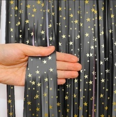 Занавес Дождик, С золотыми звездами, Черный, 2*1 м (В*Ш)