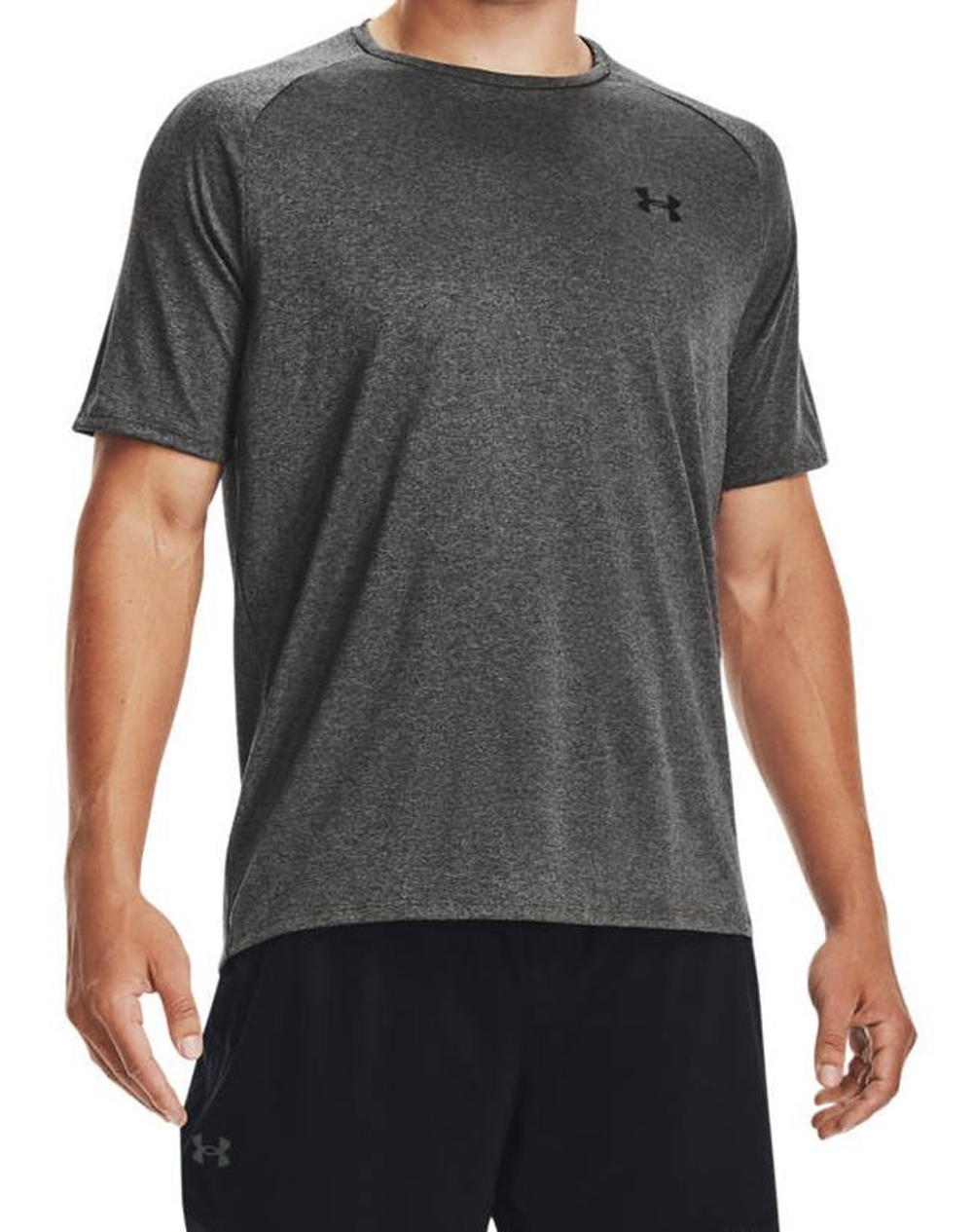 Футболка мужская теннисная Under Armour Tech SS Tee 2.0 - carbon heather/black