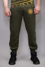 Спорт-брюки Варгградъ мужские хаки жёлтые «Солнце за нас-2» без начёса