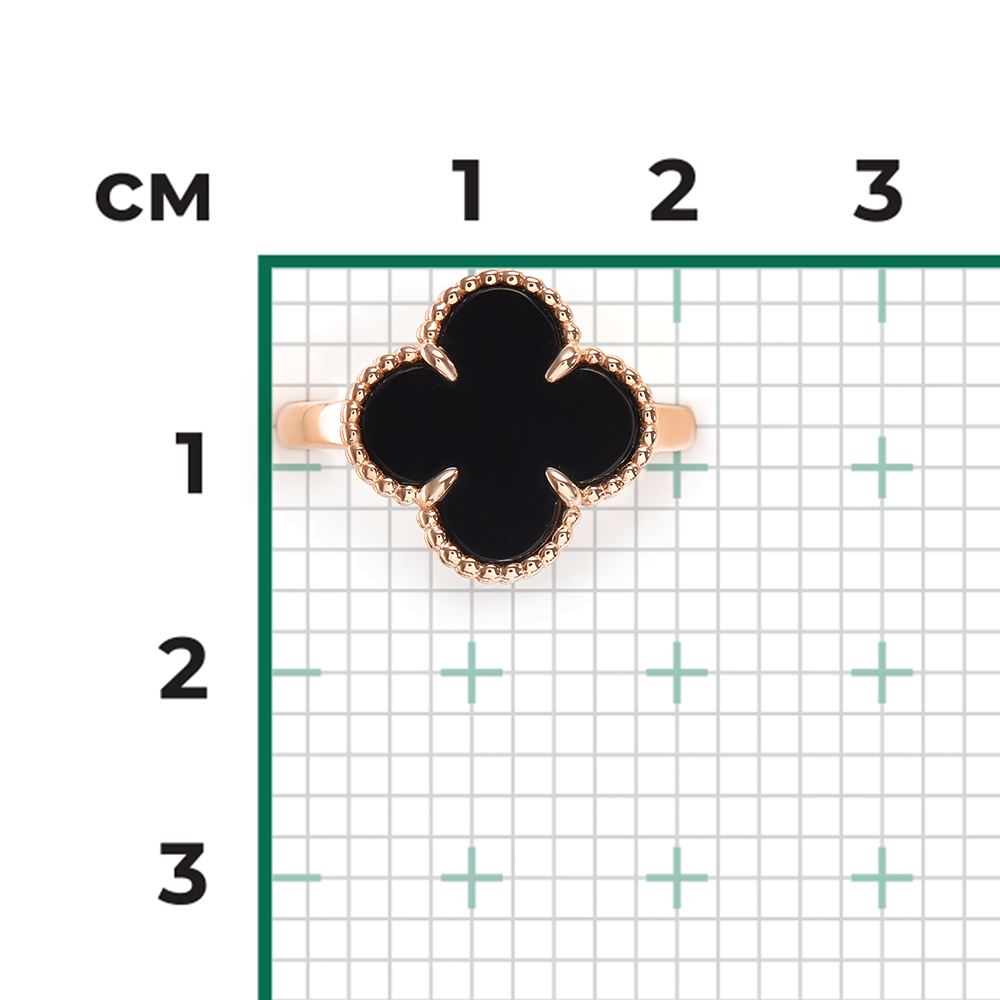 Кольцо «Клевер» из красного золота с ониксом