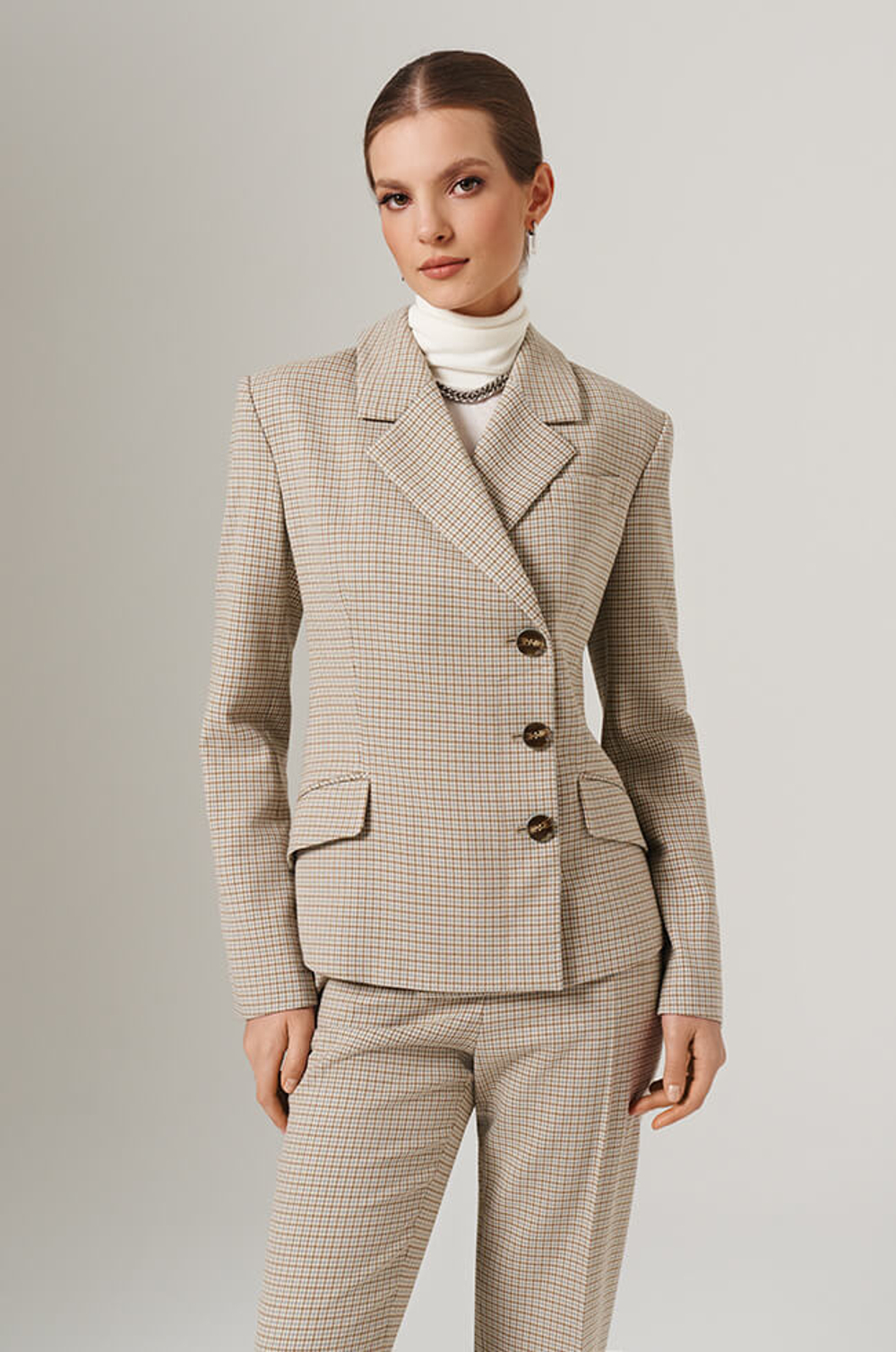 1894 Жакет женский (бежево-оливковый клетка)