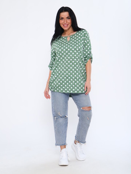 Рубашка-туника домашняя большого размера 109-311-1, Зеленый/Горох