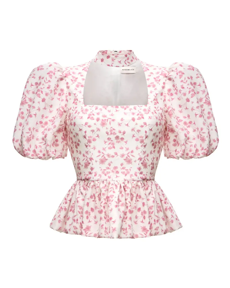 Valerie top, топ из молочного крепдешина с мелкими светло-розовыми цветами