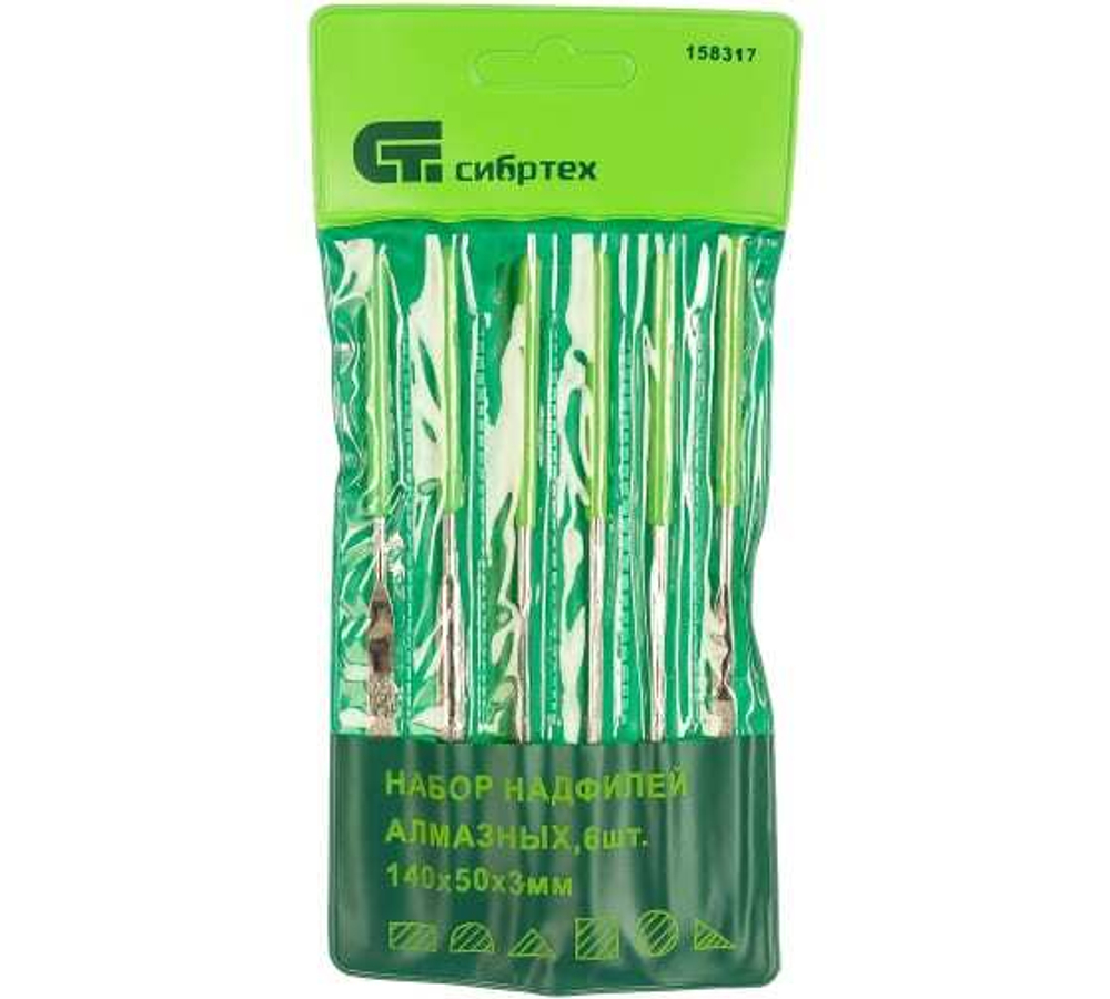НАБОР НАДФИЛЕЙ АЛМАЗНЫХ СИБРТЕХ 140*50*3,6ММ 6ШТ 158317