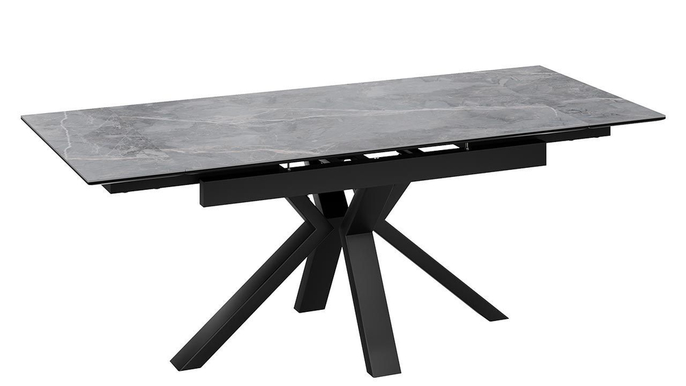 Стол кухонный обеденный раздвижной Черный муар/Керамика матовая белый мрамор 140(200)х85х76 см
