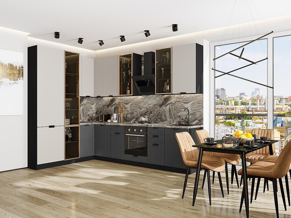 Прямая модульная кухня Евро Лайн-07 Агат/Антрацит - Graphite 2340*2000/3000*600