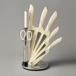 НАБОР НОЖЕЙ AGNESS С НОЖНИЦАМИ И МУСАТОМ НА ПЛАСТИКОВОЙ ПОДСТАВКЕ, 8 ПРЕДМЕТОВ