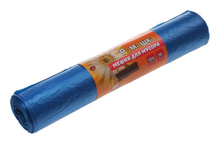 Мешки для мусора 120л Ромашка Стандарт ПНД 70х110см 11мкм вес мешка 16г вес рулона 800г синие 50шт/рул цена за рул