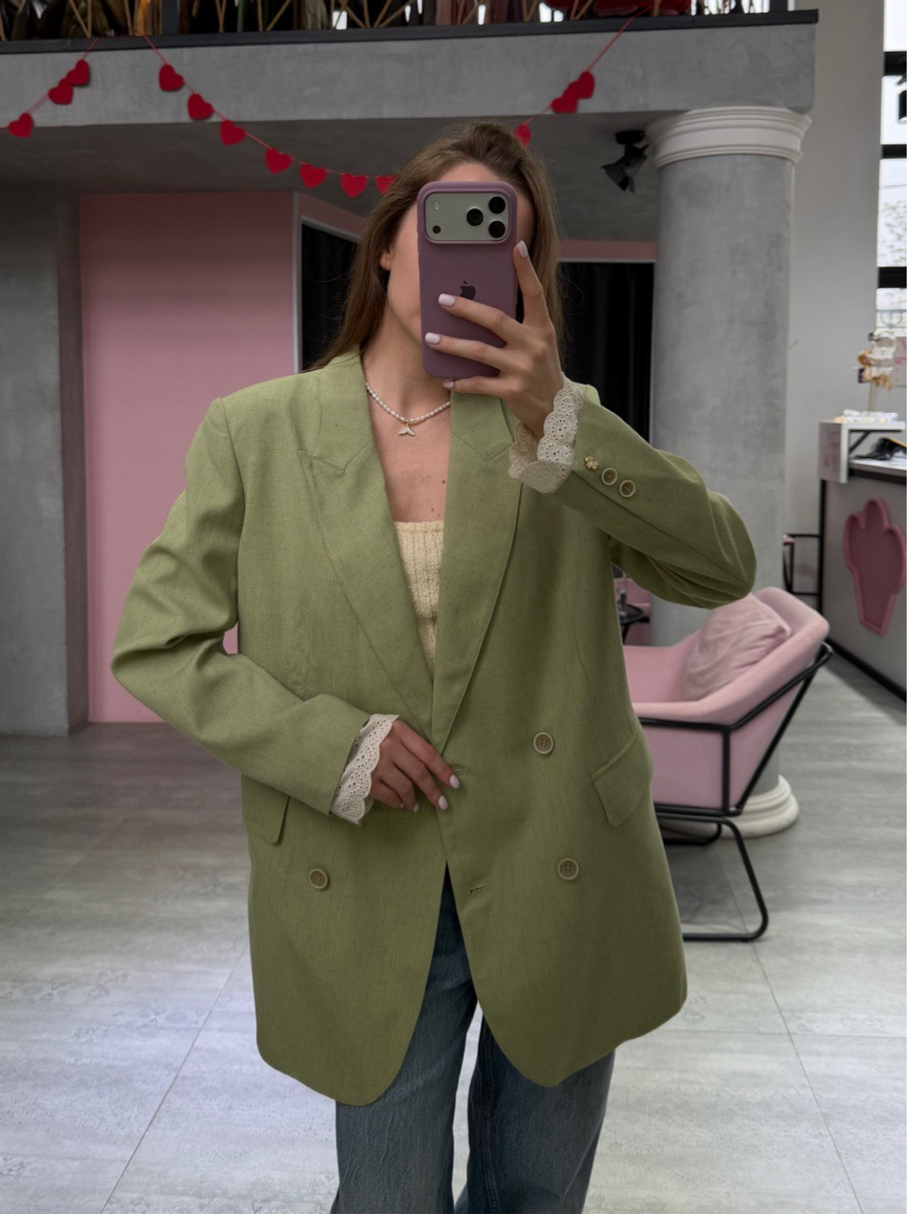 Пиджак с кружевом зеленый