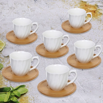 Кофейный набор 12 предметов «White magic» (6 кружек 90мл+6 блюдец), волна