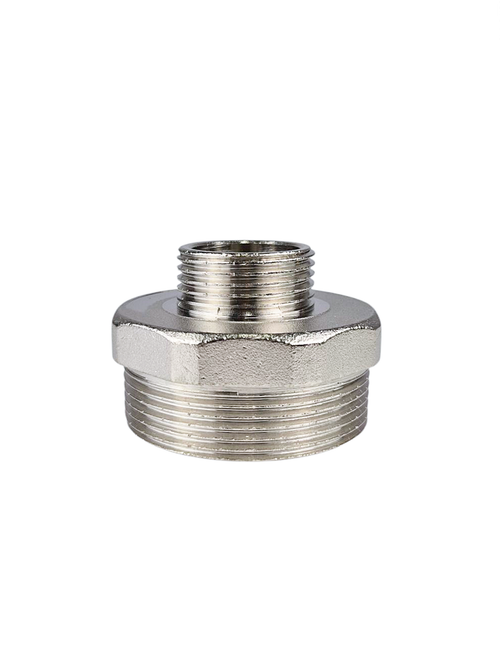 Ниппель переходной, латунь, наружная резьба 2"х1", никель, RTP