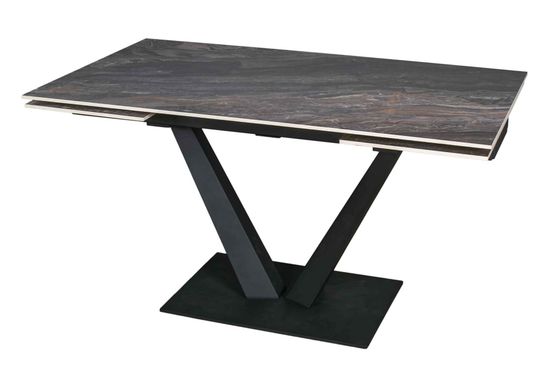 Стол "МАЛИБУ" 140-220, керамика Venice Grey глянцевый, опоры черный муар