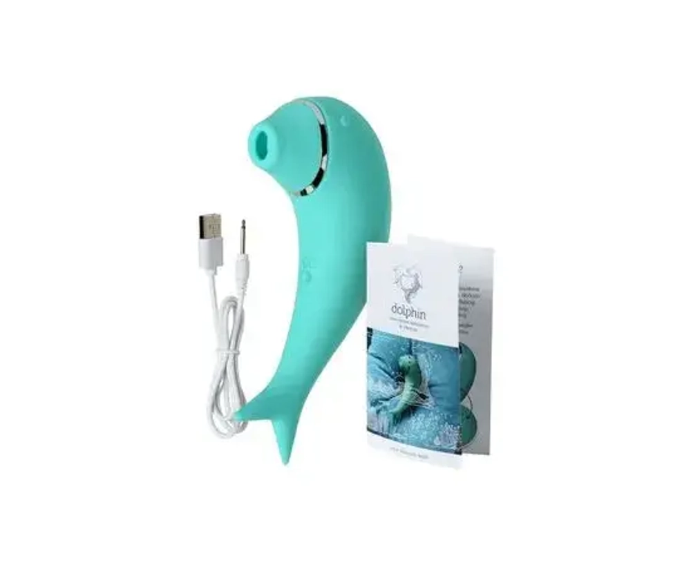 Бирюзовый вакуум-волновой стимулятор клитора Dolphin с вибрацией
