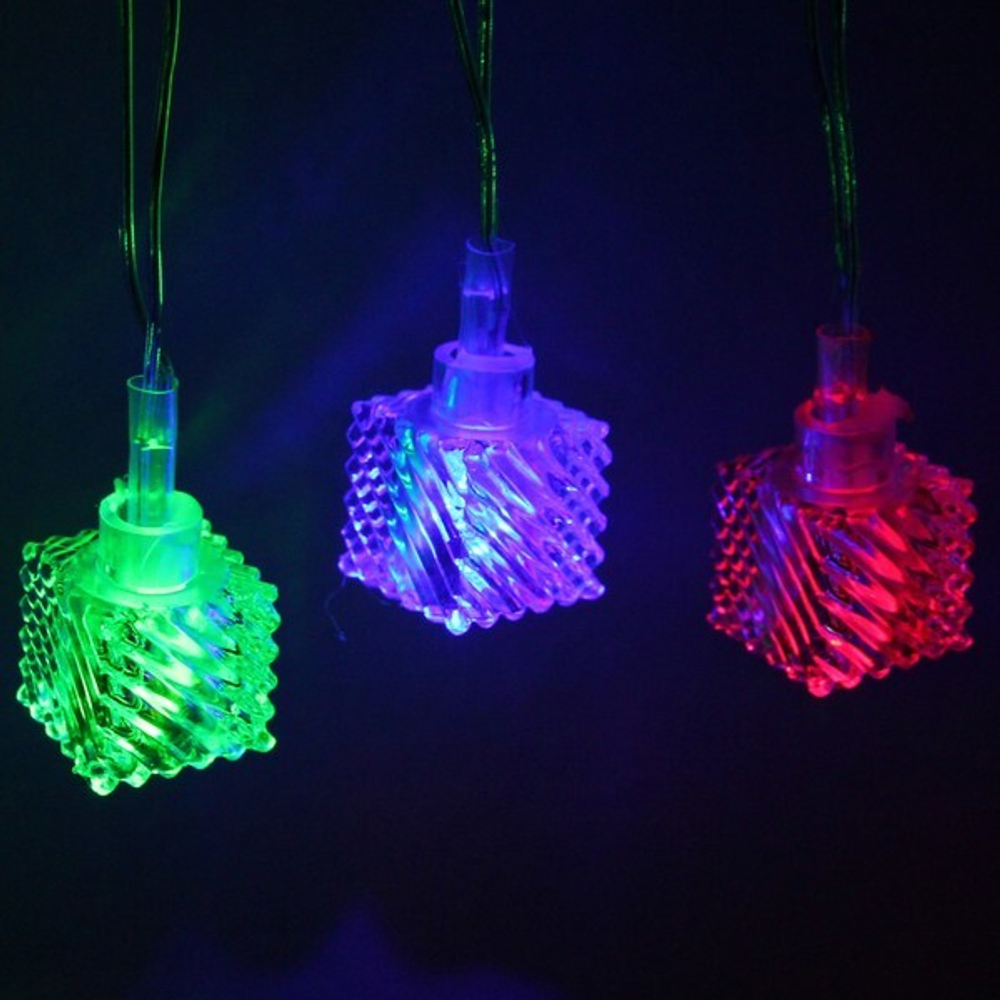 Гирлянда для дома 5,0 м 20 ламп LED с насадками КУБИК ВИТОЙ, прозрач.пров., авторежим.,IP-20 RG/RB (возможность соединения)