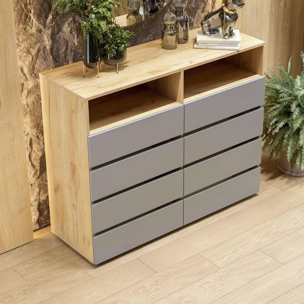 МС "Абрау" Комод с ящиками Дуб Золотой/Белый, Дуб Золотой/Графит Серый