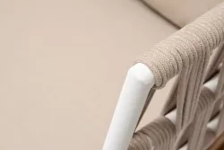 "Диего" диван 2-местный плетеный из роупа, основание дуб, каркас алюминий светло-серый (RAL7035) муар, роуп бежевый круглый, ткань бежевая 052