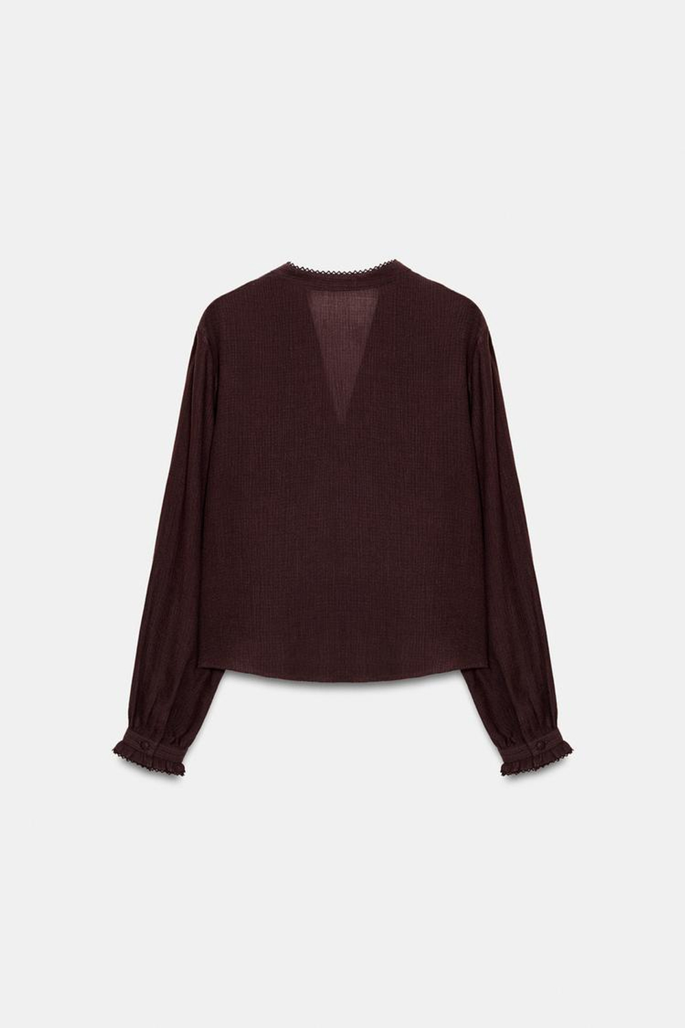 ZARA БЛУЗА С ВЫШИВКОЙ, КОРИЧНЕВЫЙ