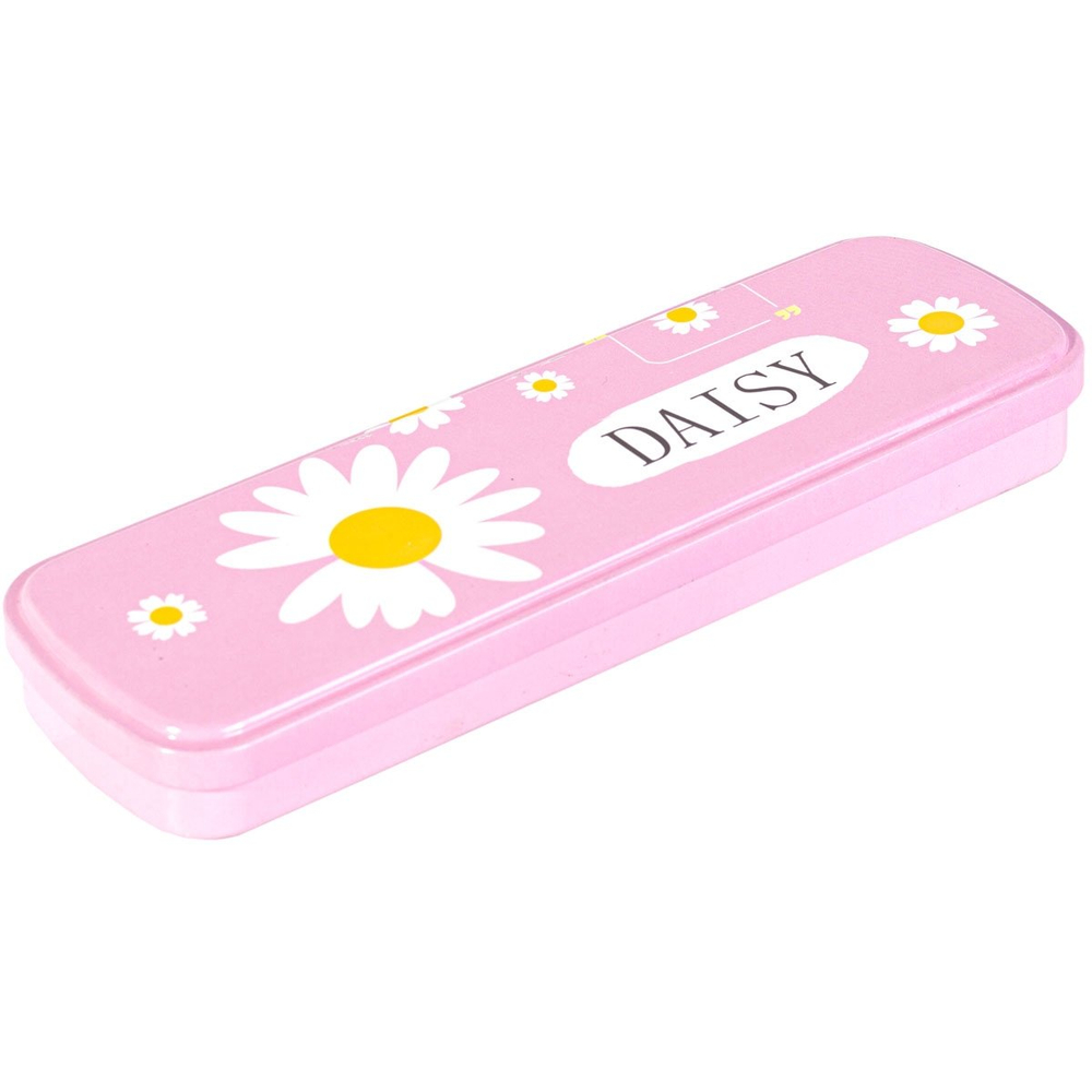 Пенал металлический 2 отделения Alingar, таблица умножения, 55 х 190 мм, "Daisy", ассорти (голуб,роз,фиолет, бирюз), цветочки