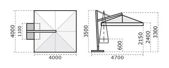 Зонт для кафе профессиональный с воланом Galileo Maxi Dark, 400х400 см