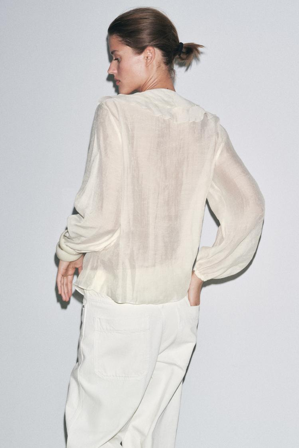 ZARA БЛУЗА С ВОЛАНАМИ — ZW COLLECTION, ЭКРЮ