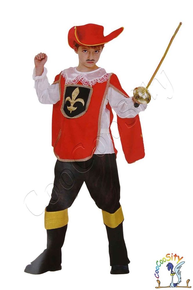 костюм Мушкетер, детский р-р S 110-120 см (красная накидка, штаны, шляпа, сапоги)