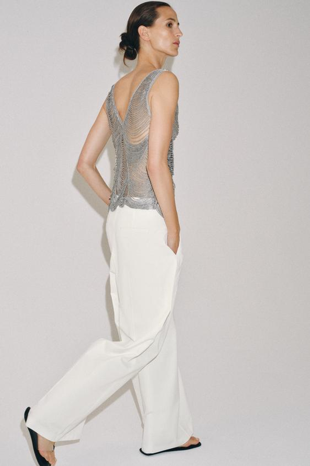 ZARA БРЮКИ WIDE-LEG С ЗАЩИПАМИ — ZW COLLECTION, БЕЛЫЙ