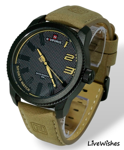 Часы наручные кварцевые NAVIFORCE на кожаном ремешке, черный/коричневый W8950-05