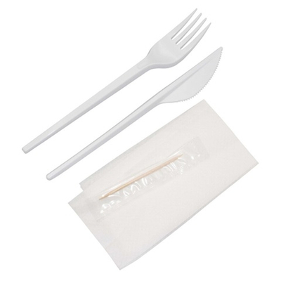 Набор одноразовых принадлежностей 4 предмета (вилка, нож, салфетка 24*24см, зубочистка)