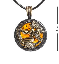 AM-1181 Подвеска «Знак зодиака-Дева» (латунь, янтарь)