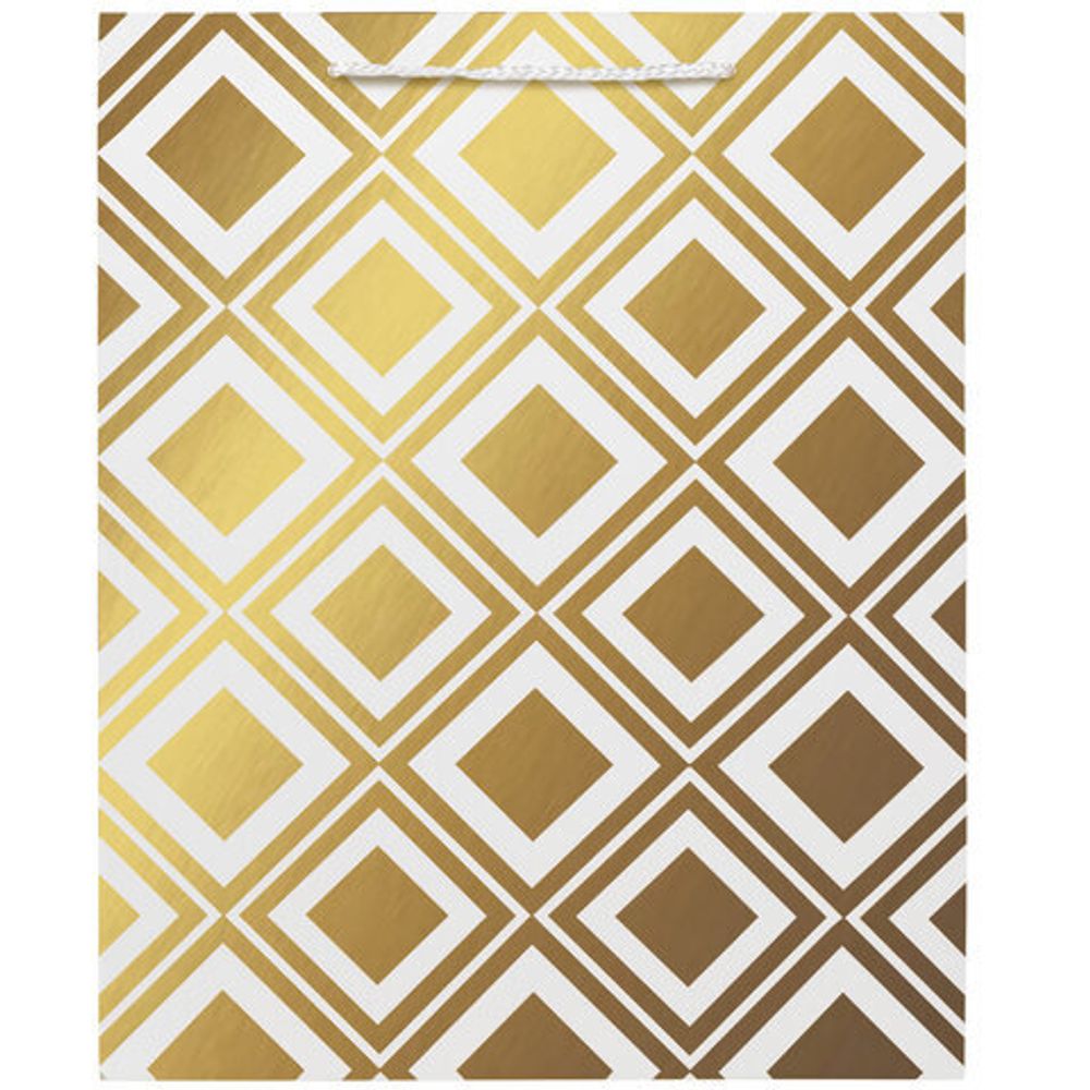 Пакет подарочный (1 штука) 26x13x32 см, ЗОЛОТАЯ СКАЗКА "Gold Luxury", тиснение фольгой, белый, 608249