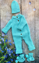 Вязаный комплект на выписку 6 предметов  "Twin" (Од. ут., бант, пин., комбинезон, шапка, нат. компл) (Цвет: Фиолетовый)