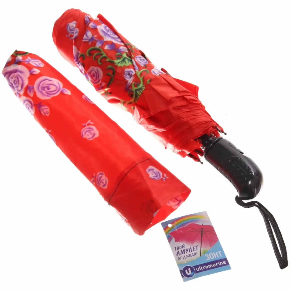 Зонт женский полуавтомат «Ultramarine - Венера», микс 6 цветов, 8 спиц, d-100см, длина в слож. виде 28см, голубые цветы