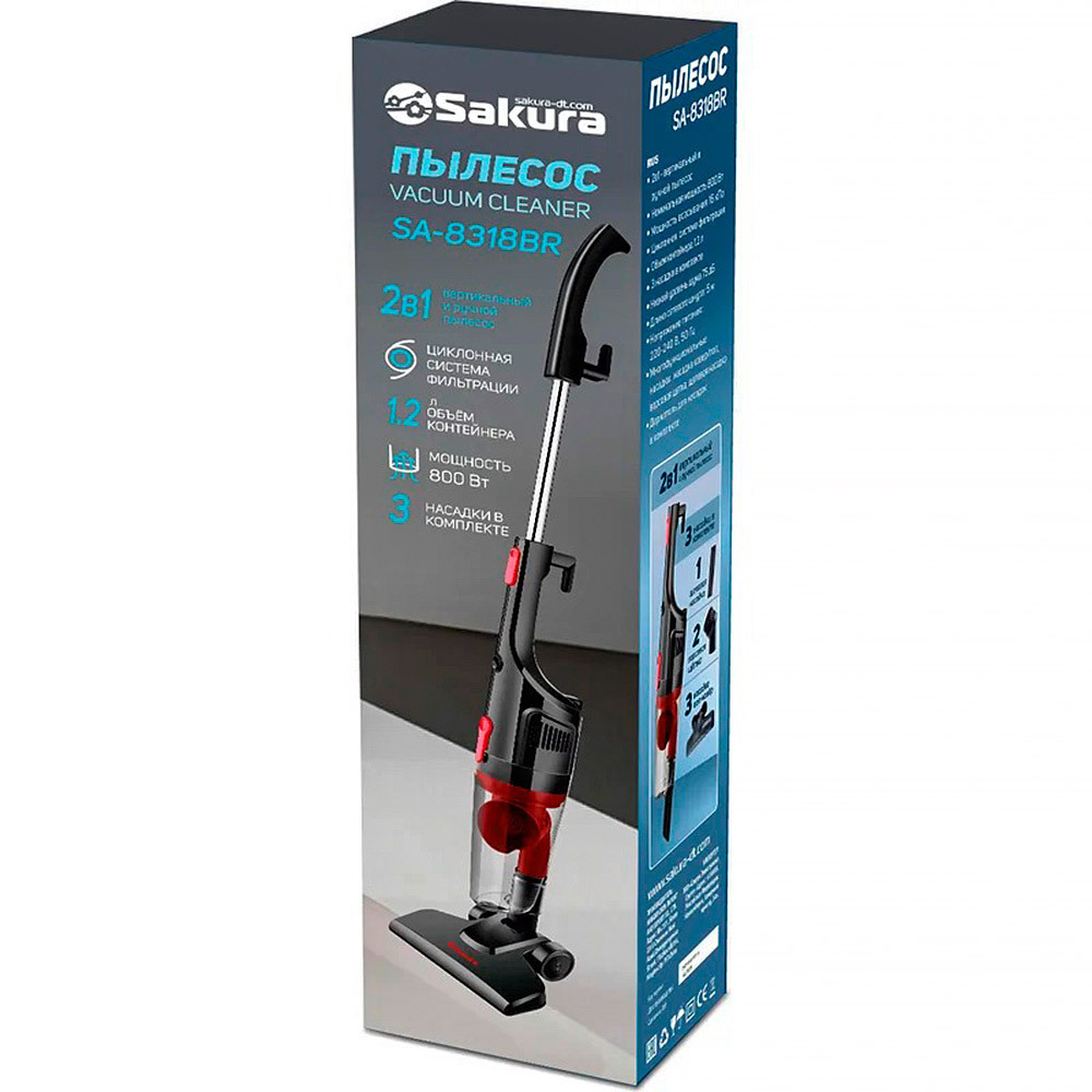 Пылесос SA-8318BR 800Вт, черно-красный