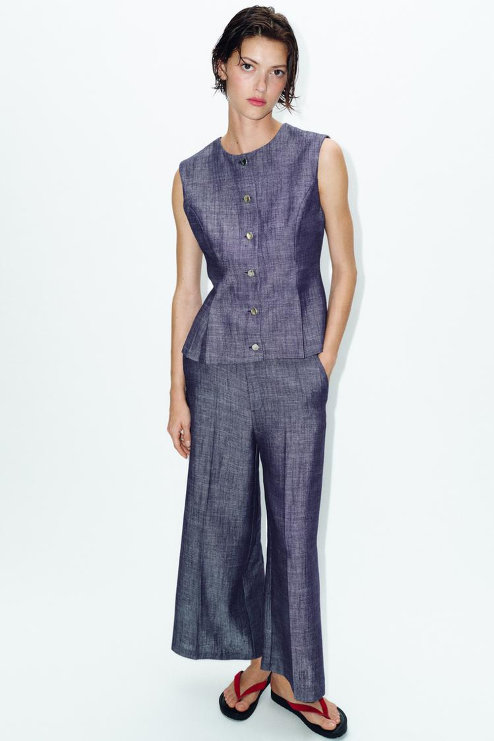 ZARA БРЮКИ-КЮЛОТЫ С ВЫСОКОЙ ПОСАДКОЙ, ИНДИГО