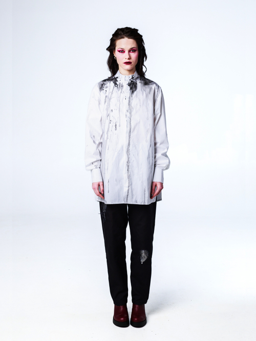 Рубашка "Смородина" с окрашиванием. Бело-черная