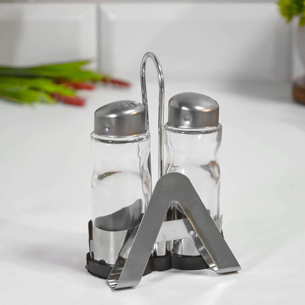 Набор для специй 2 предмета + салфетница на подставке, нерж, стекло