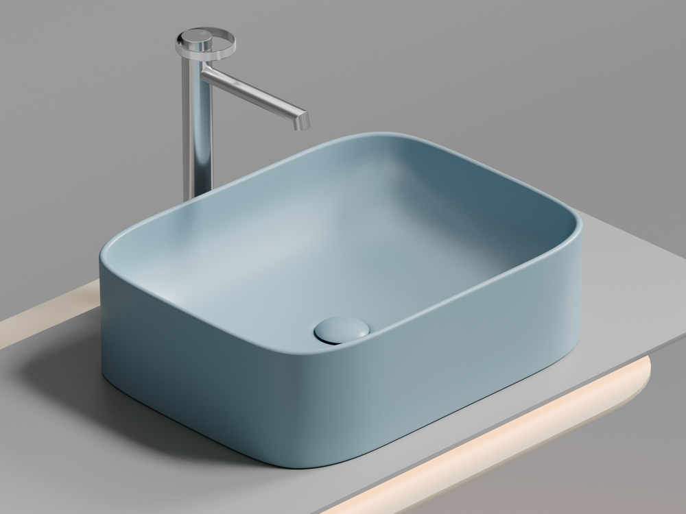 Умывальник чаша накладная прямоугольная (цвет Голубой Матовый) Element 505x380x150мм