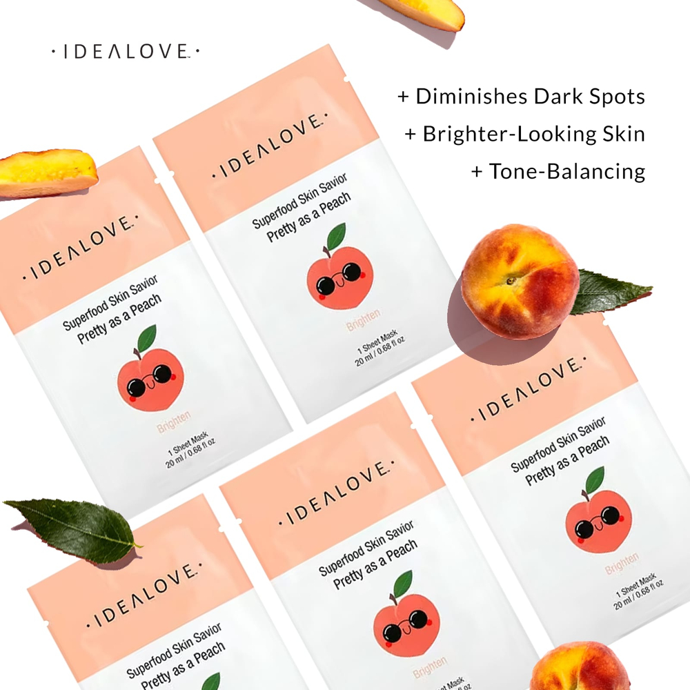 Idealove, Superfood Skin Savior, маска для лица с суперфудами, персик, 5 шт. по 20 мл