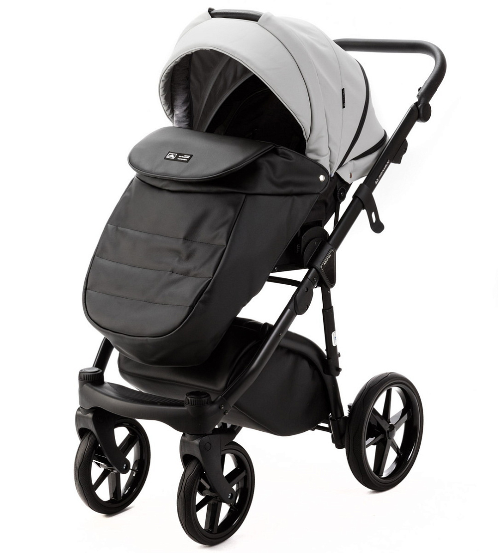 Детская коляска Adamex Nola Deluxe 3 в 1 N-SD107 (СВ.СЕР.КОЖА + ЧЕРН.КОЖА)