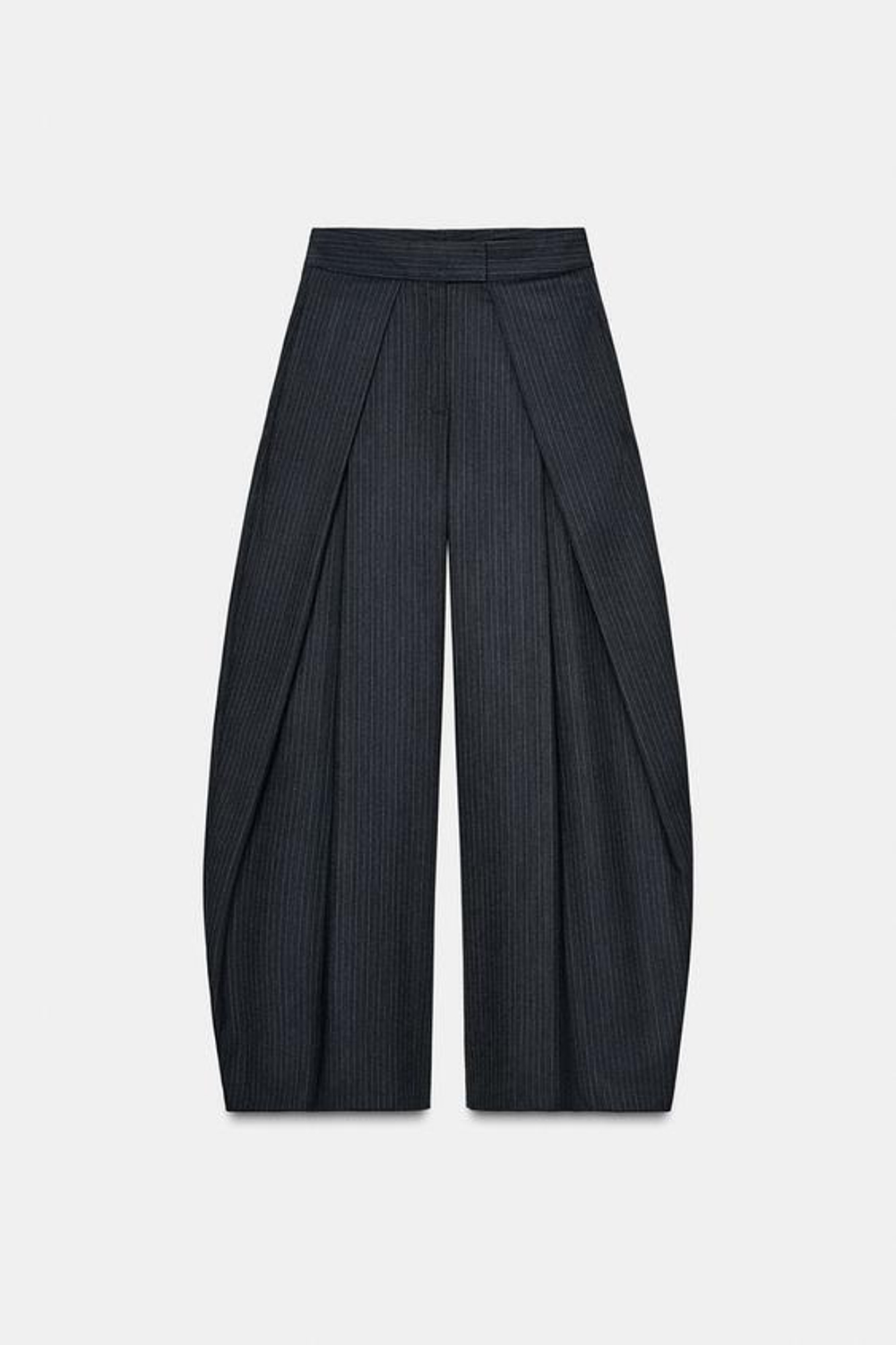 ZARA БРЮКИ С ЗАЩИПАМИ В ПОЛОСКУ — ZW COLLECTION, МОРСКОЙ СИНИЙ