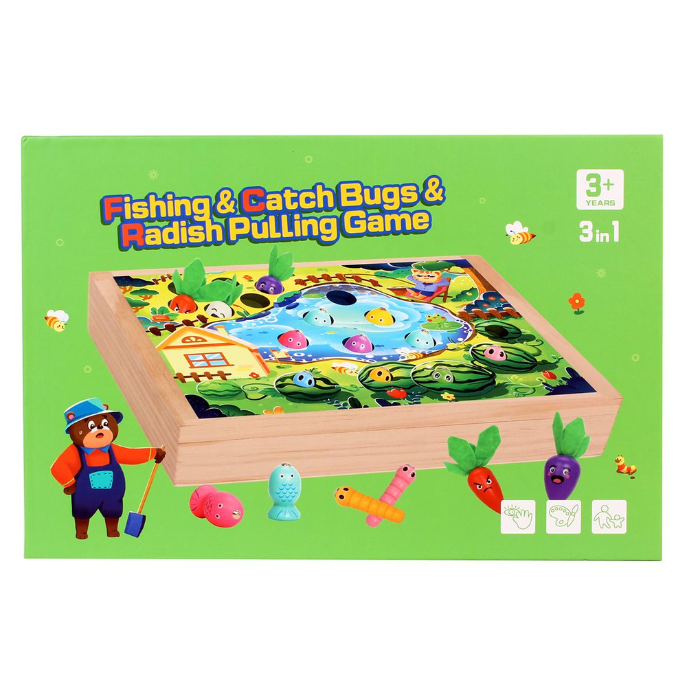 Развивающая игрушка деревянная Рыбалка пруд, огород, коробка C-41682