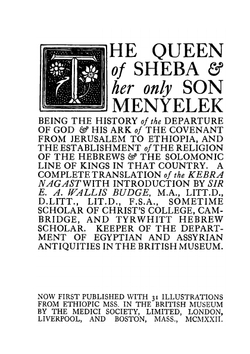 The Queen of Sheba and Her Only Son Menyelek | E. A. Wallis Budge