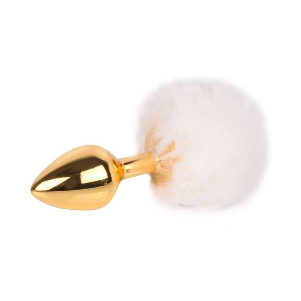 Золотая металлическая пробка с белым хвостиком (12 см) (Цвет: белый с золотым)