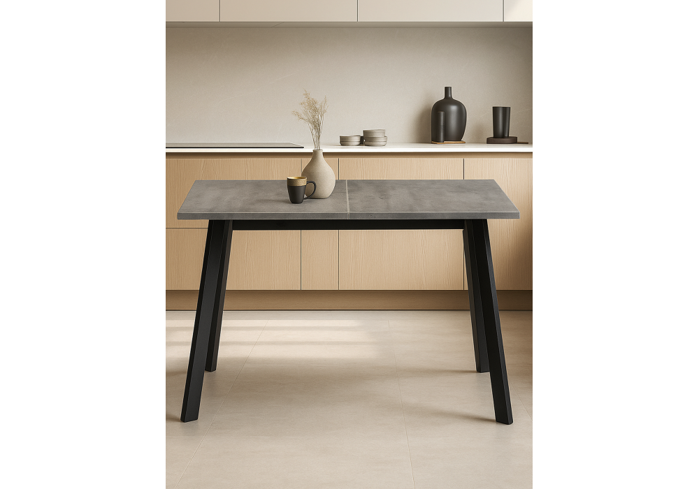 Стол деревянный Woodville Колон Лофт 120(160) х 75 черный матовый, бетон, ножки черные