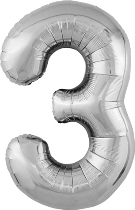 Шар (40''/102 см) Цифра, 3 Slim, Серебро, 1 шт. в уп.