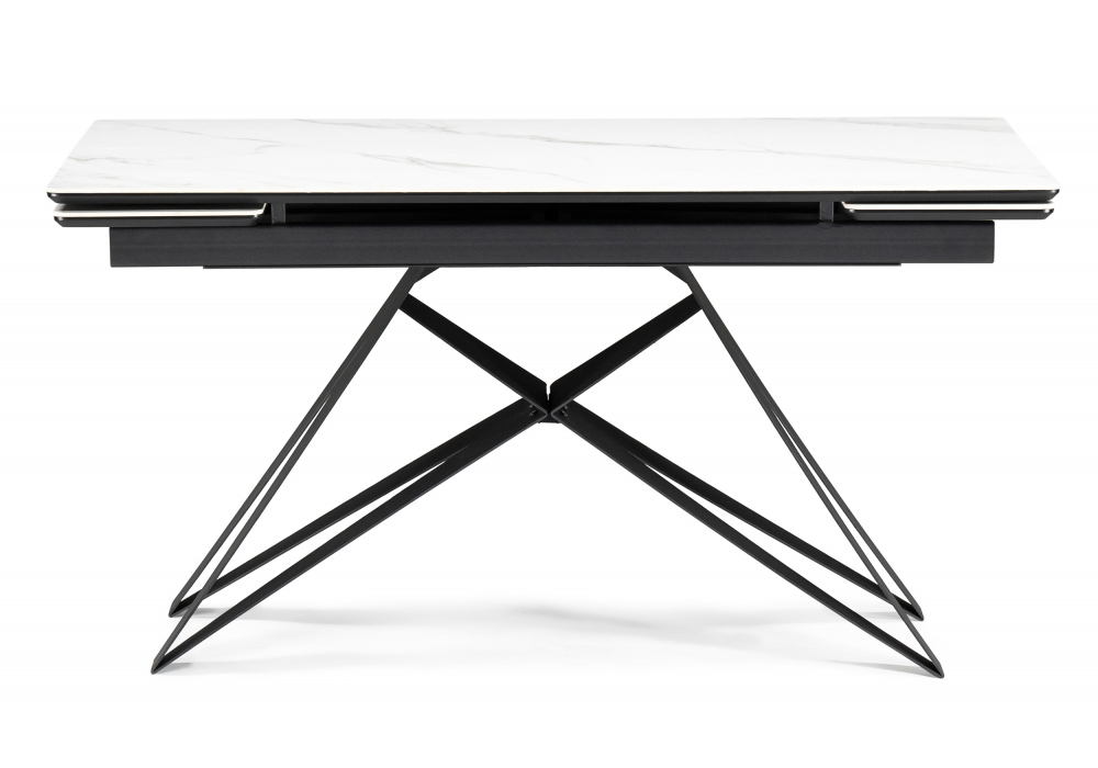 Керамический стол Woodville Блэкберн 140(200)х80 белый мрамор snow white, черный