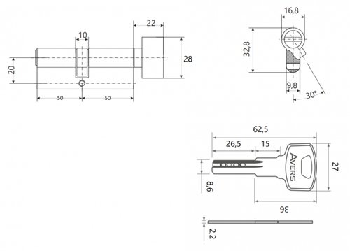Цилиндровый механизм DL ZM-100-CR вариант хром (кл/кл) ПЕРФО