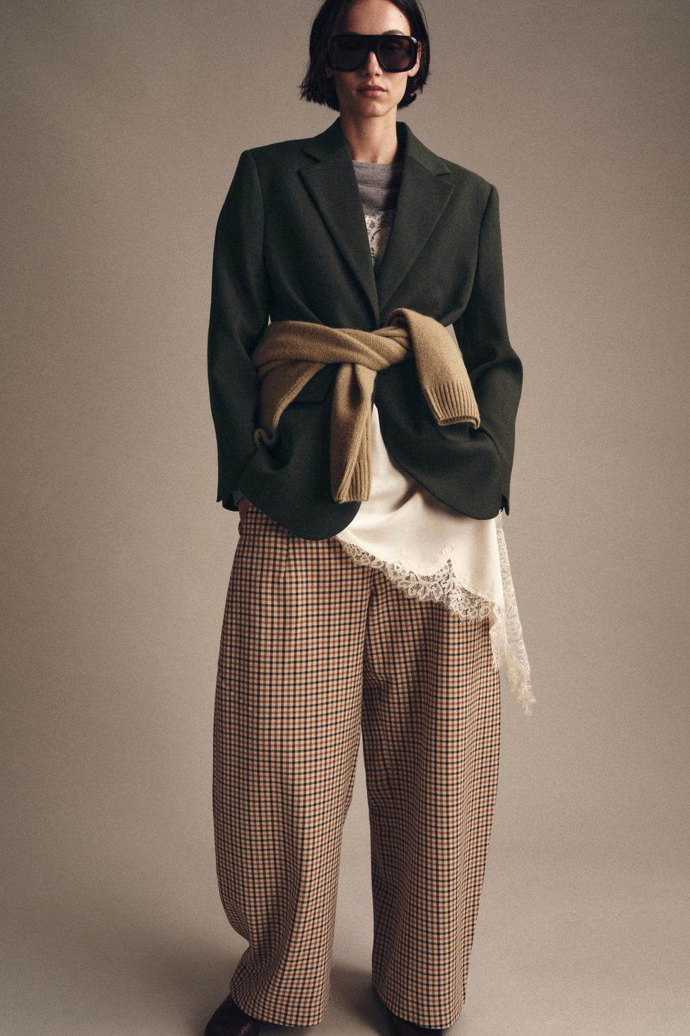 ZARA БЛЕЙЗЕР С ШЕРСТЬЮ ZW COLLECTION, ЗЕЛЕНЫЙ МЕЛАНЖ