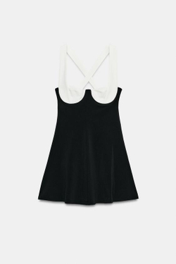 ZARA КОРОТКОЕ ПЛАТЬЕ В СКЕЙТЕРСКОМ СТИЛЕ, ЧЕРНЫЙ/БЕЛЫЙ